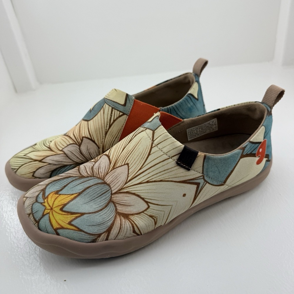 UIN Toledo Floral Slip On Shoes Womens 8.5 Art Print Travel Loafers 82012078